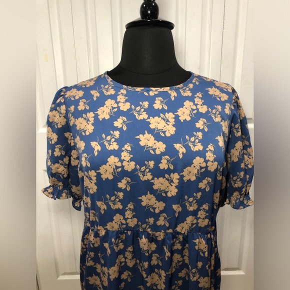 PRETTYGARDEN Women’s Summer Dress Casual Floral Boho Midi Puff Short Sleeve - Picture 3 of 11